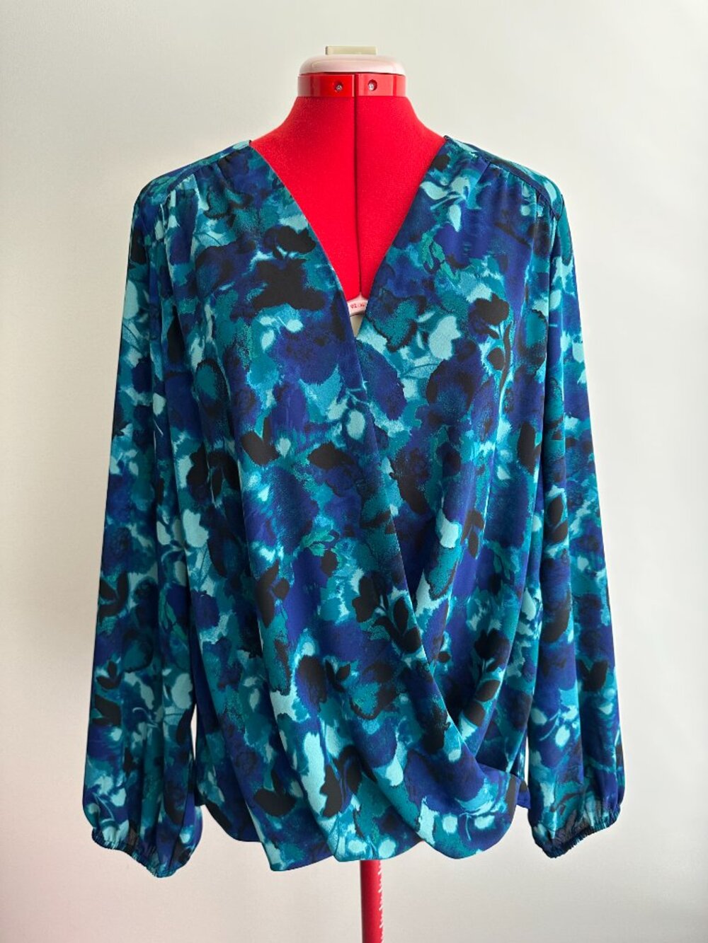INC (L) Blue Teal Quinn Garden Water Print Surplice Top International Concepts